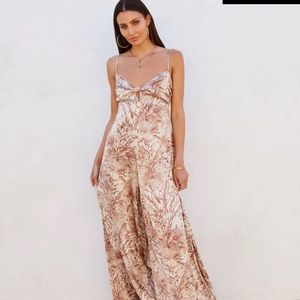 VICI Enjoy The Adventure Satin Printed Pocketed Wide Leg Jumpsuit